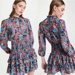 Shoshanna Vivian smocked dress floral, vibrant size 6 flowy boho